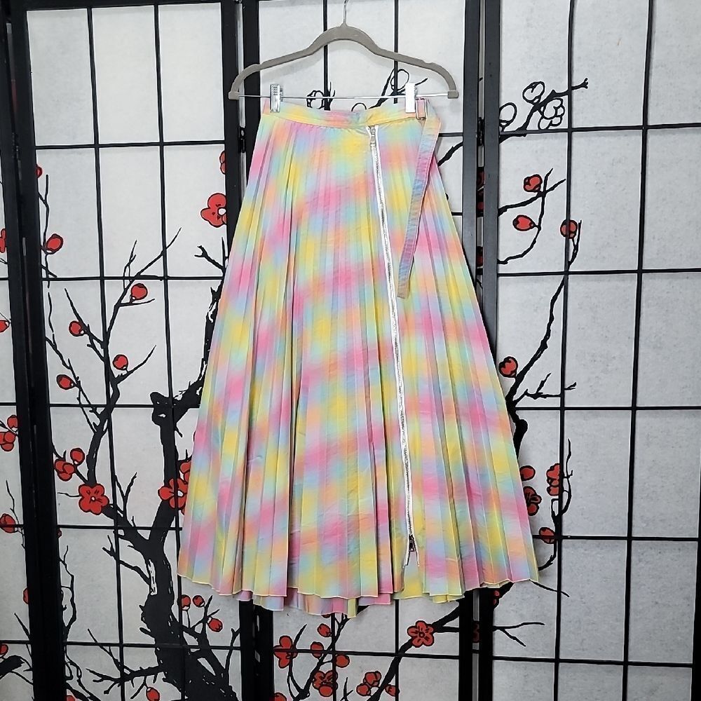 Beatrice B Pleated Plaid Printed Midi Skirt Size 0